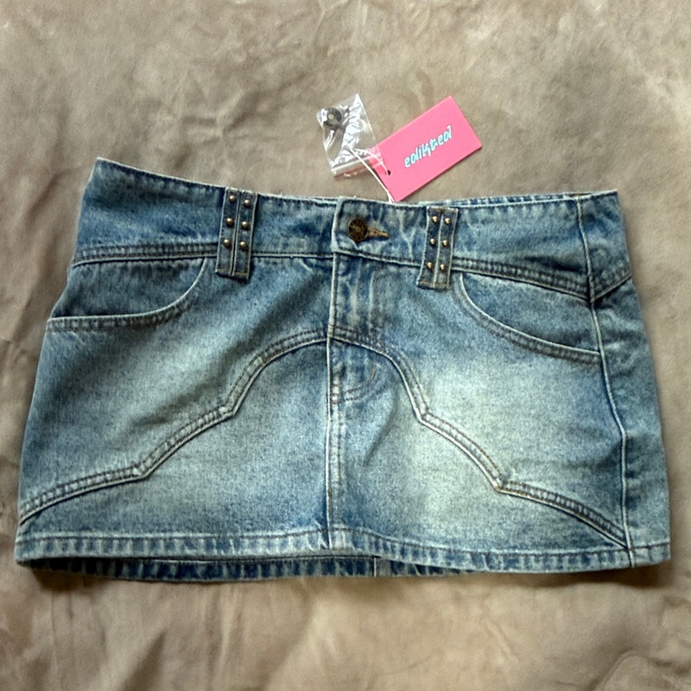 Edikted Western Denim Mini Skirt